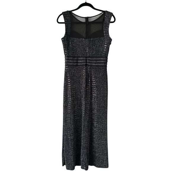 Alexa B Nites Black Sequin Sheer Top Front Slit Long Evening Dress Stunning 8P - Picture 7 of 11